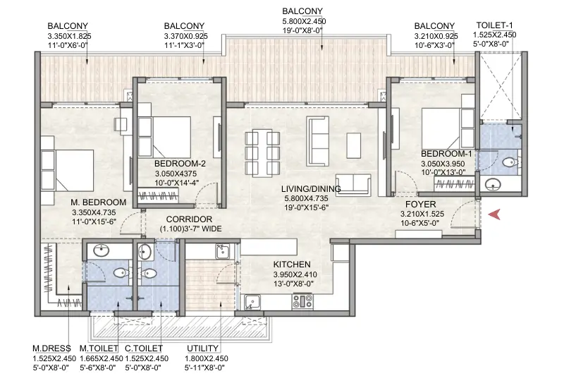 3BHK LUX - 2185 sqft - View 2